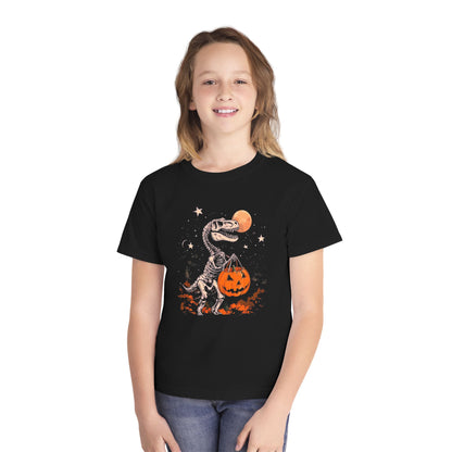 Dinosaur Halloween Youth Tee, Fun T-Shirt for Kids, Trick or Treat Kids Shirt, Spooky Kids Halloween Outfit, Dino Costume Tee
