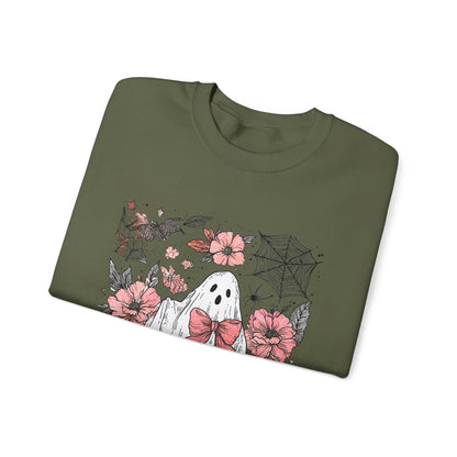 Halloween Ghost Sweatshirt - Cozy Unisex Crewneck with Pumpkins, Perfect for Fall, Ghost Lovers, Autumn Apparel, Spooky Season