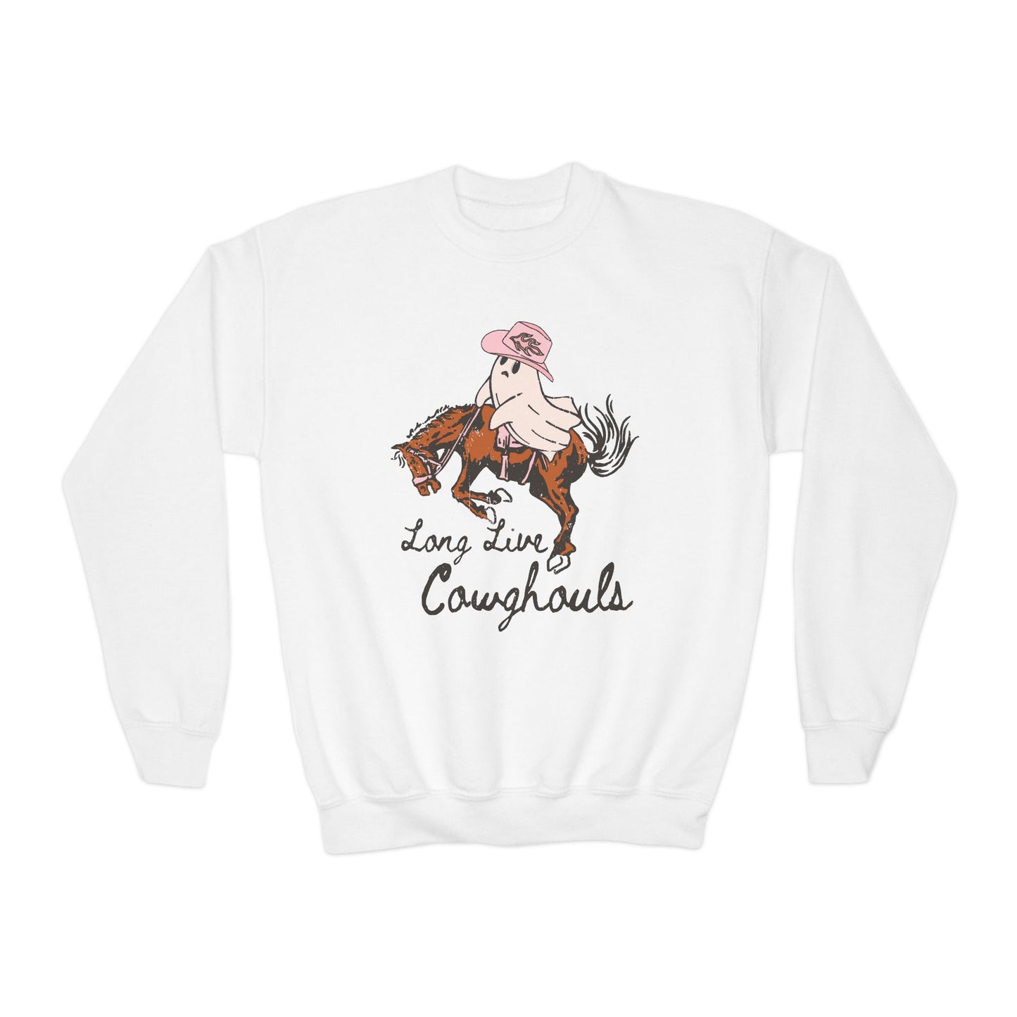 Youth Crewneck Sweatshirt - Long Live Cowgirls, Perfect for Young Equestrians, Western Style, Fun Custom Apparel, Gift for Horse Lovers