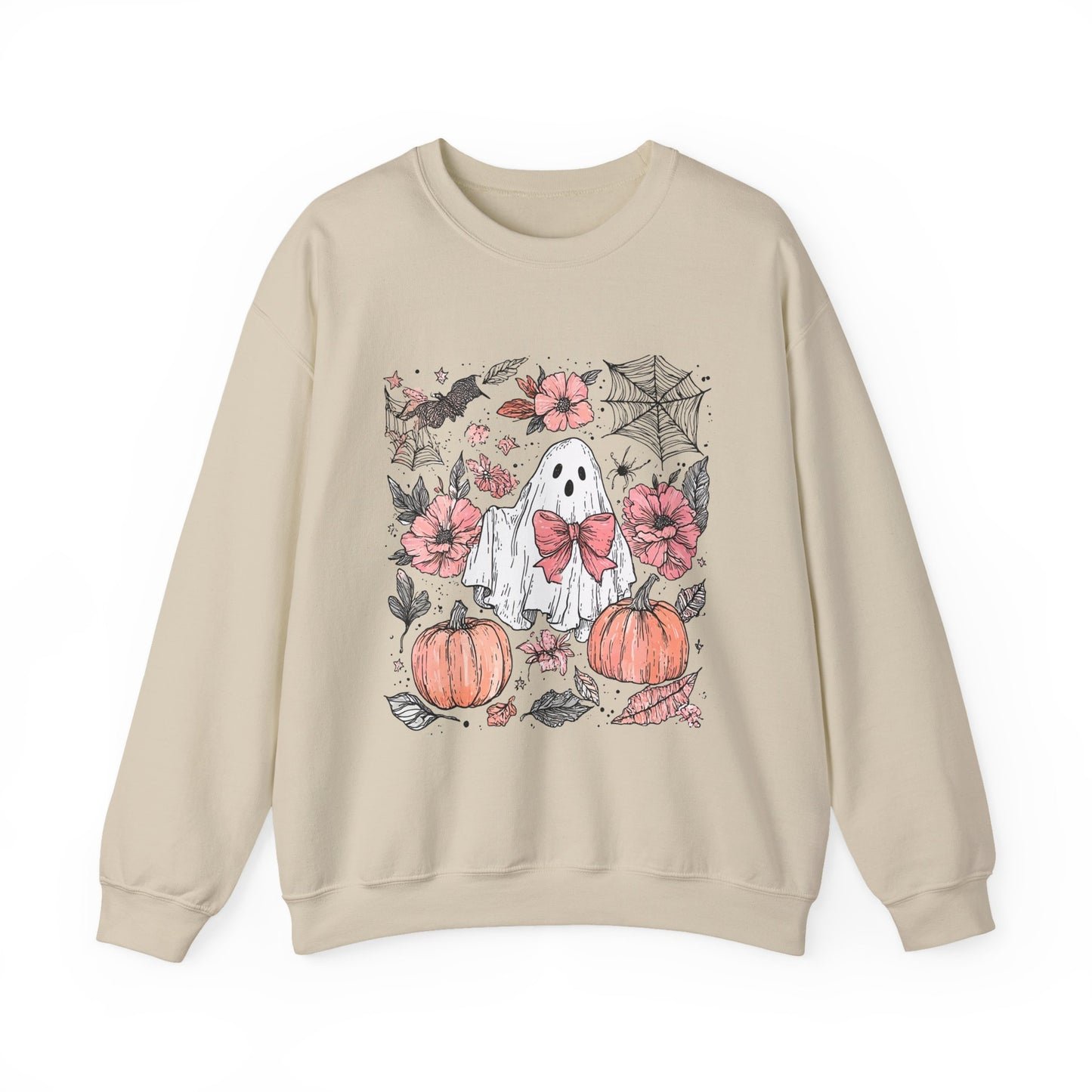 Halloween Ghost Sweatshirt - Cozy Unisex Crewneck with Pumpkins, Perfect for Fall, Ghost Lovers, Autumn Apparel, Spooky Season
