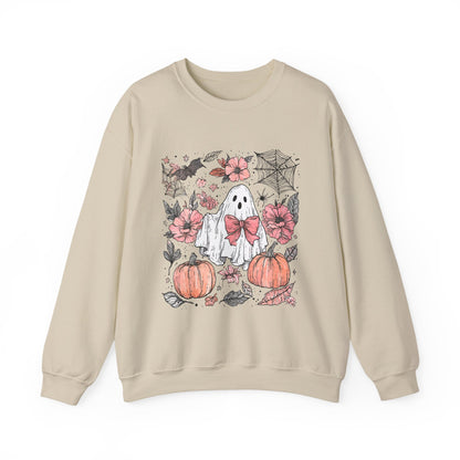 Halloween Ghost Sweatshirt - Cozy Unisex Crewneck with Pumpkins, Perfect for Fall, Ghost Lovers, Autumn Apparel, Spooky Season