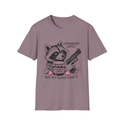 Funny Raccoon T-Shirt: 'Strawberry Jams' Graphic Tee, Humor Shirt, Unisex Casual Wear, Gift for Animal Lovers, Birthday Gift