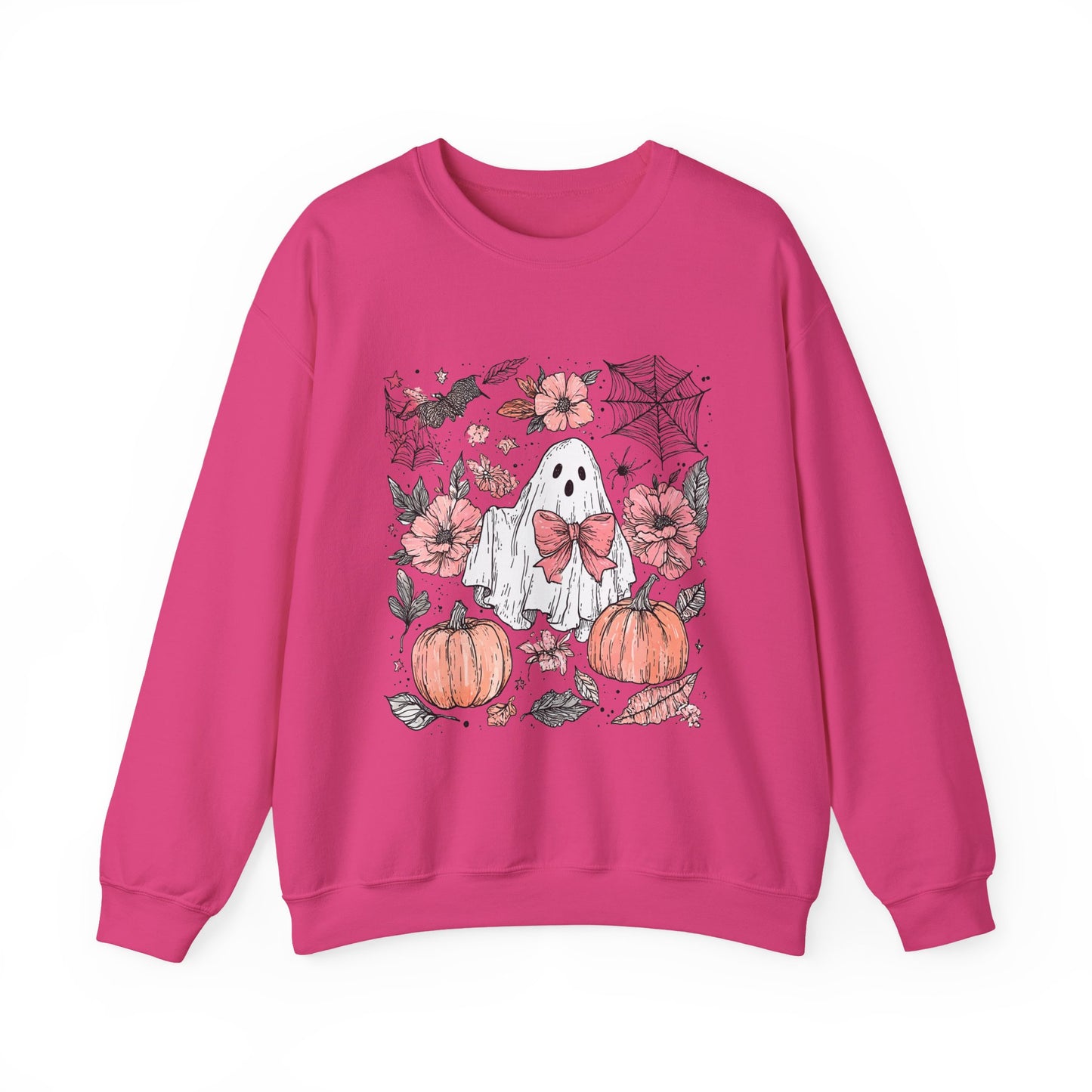 Halloween Ghost Sweatshirt - Cozy Unisex Crewneck with Pumpkins, Perfect for Fall, Ghost Lovers, Autumn Apparel, Spooky Season