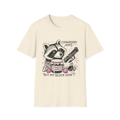 Funny Raccoon T-Shirt: 'Strawberry Jams' Graphic Tee, Humor Shirt, Unisex Casual Wear, Gift for Animal Lovers, Birthday Gift