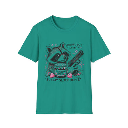 Funny Raccoon T-Shirt: 'Strawberry Jams' Graphic Tee, Humor Shirt, Unisex Casual Wear, Gift for Animal Lovers, Birthday Gift