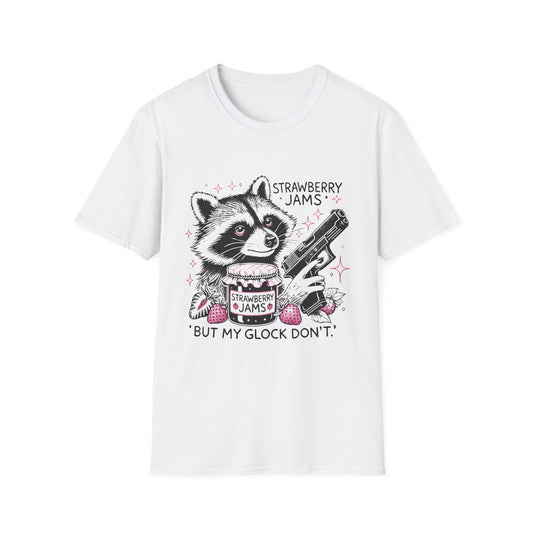 Funny Raccoon T-Shirt: 'Strawberry Jams' Graphic Tee, Humor Shirt, Unisex Casual Wear, Gift for Animal Lovers, Birthday Gift