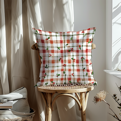 Cozy Holiday 🎄 Floral & Checkered Throw Pillow