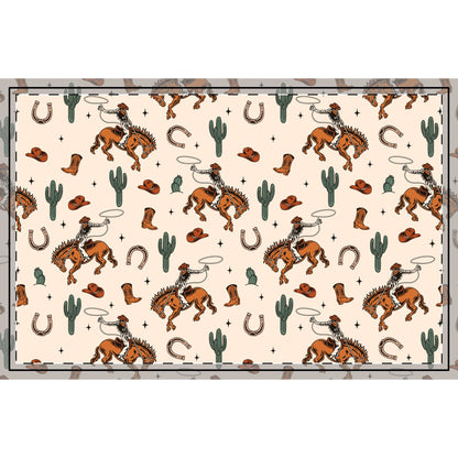Rustic Cowboy Rug with Western Design, Home Decor, Cowgirl Gift, Boho Living Room, Unique Area Rug