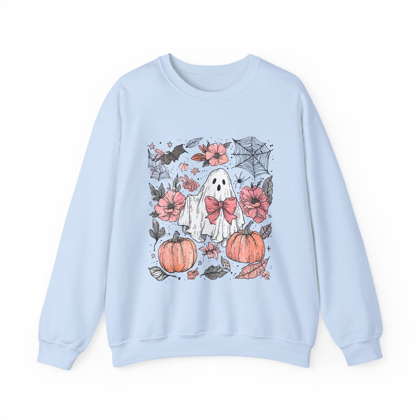 Halloween Ghost Sweatshirt - Cozy Unisex Crewneck with Pumpkins, Perfect for Fall, Ghost Lovers, Autumn Apparel, Spooky Season