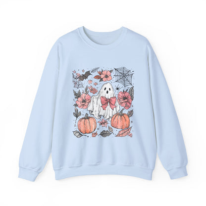 Halloween Ghost Sweatshirt - Cozy Unisex Crewneck with Pumpkins, Perfect for Fall, Ghost Lovers, Autumn Apparel, Spooky Season