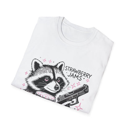 Funny Raccoon T-Shirt: 'Strawberry Jams' Graphic Tee, Humor Shirt, Unisex Casual Wear, Gift for Animal Lovers, Birthday Gift