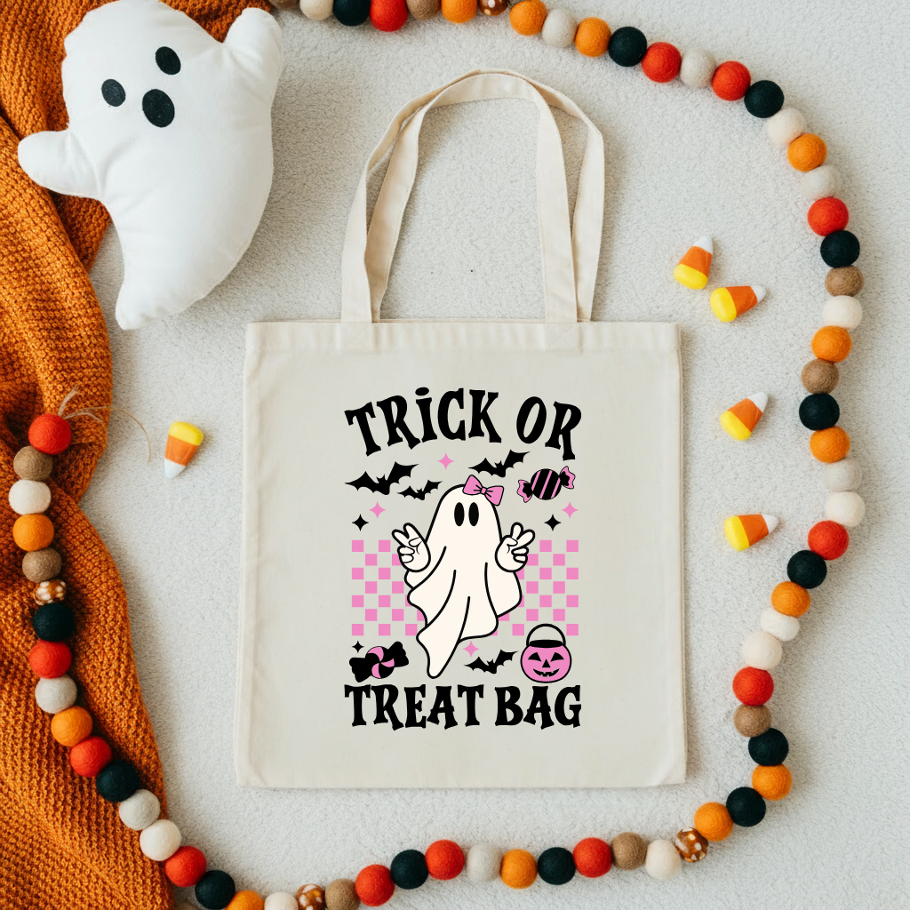 Kids Trick-or-Treat Tote Bag | Halloween Candy Bag | Cute Ghost Canvas Tote for Kids