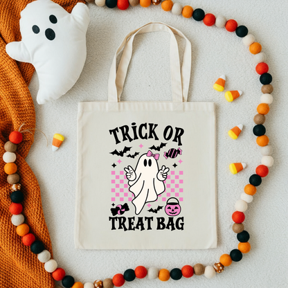 Kids Trick-or-Treat Tote Bag | Halloween Candy Bag | Cute Ghost Canvas Tote for Kids