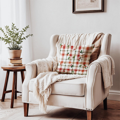 Cozy Holiday 🎄 Floral & Checkered Throw Pillow