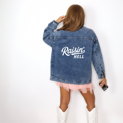 Raisin’ Hell Oversized Denim Jacket | Western Cowgirl Concert Outfit