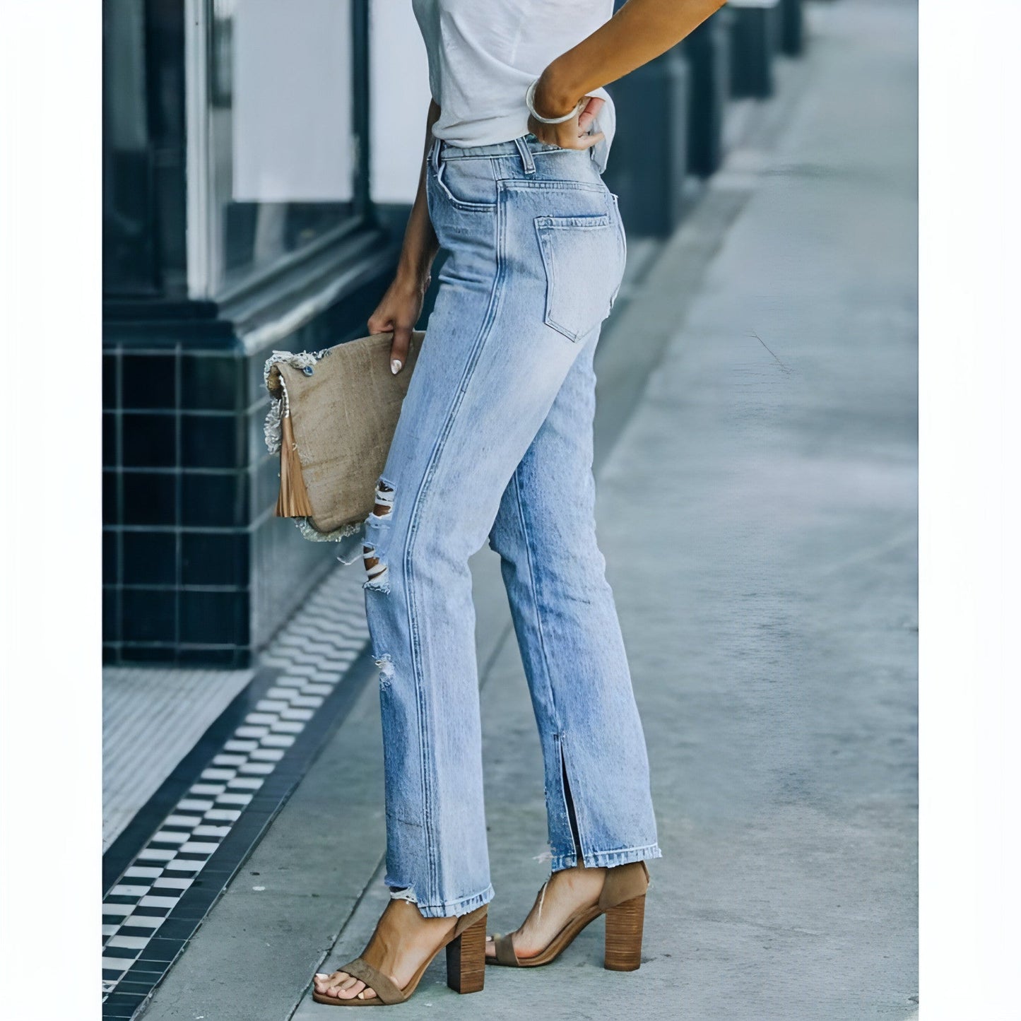 Women's Distressed Straight Leg Jeans