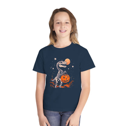 Dinosaur Halloween Youth Tee, Fun T-Shirt for Kids, Trick or Treat Kids Shirt, Spooky Kids Halloween Outfit, Dino Costume Tee