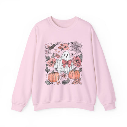 Halloween Ghost Sweatshirt - Cozy Unisex Crewneck with Pumpkins, Perfect for Fall, Ghost Lovers, Autumn Apparel, Spooky Season