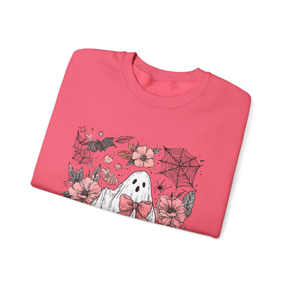 Halloween Ghost Sweatshirt - Cozy Unisex Crewneck with Pumpkins, Perfect for Fall, Ghost Lovers, Autumn Apparel, Spooky Season