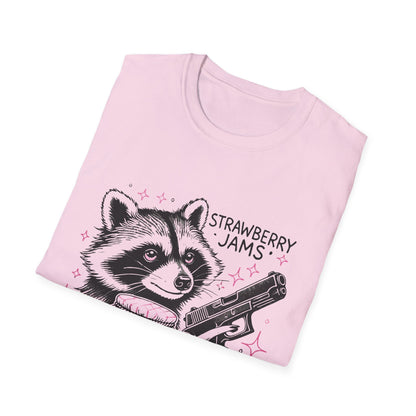 Funny Raccoon T-Shirt: 'Strawberry Jams' Graphic Tee, Humor Shirt, Unisex Casual Wear, Gift for Animal Lovers, Birthday Gift