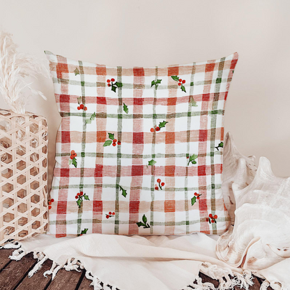 Cozy Holiday 🎄 Floral & Checkered Throw Pillow