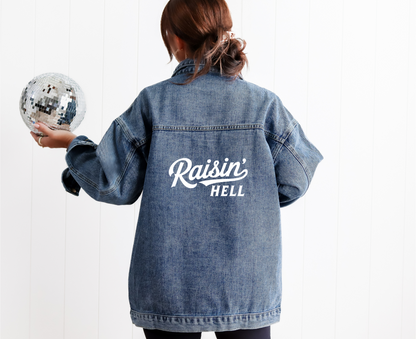 Raisin’ Hell Oversized Denim Jacket | Western Cowgirl Concert Outfit