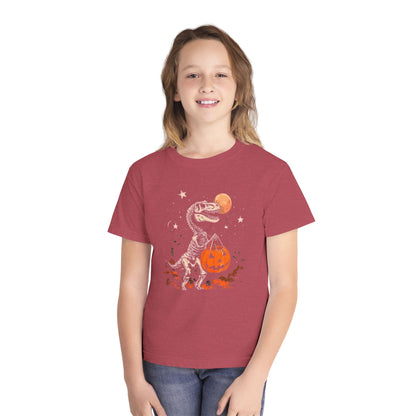 Dinosaur Halloween Youth Tee, Fun T-Shirt for Kids, Trick or Treat Kids Shirt, Spooky Kids Halloween Outfit, Dino Costume Tee