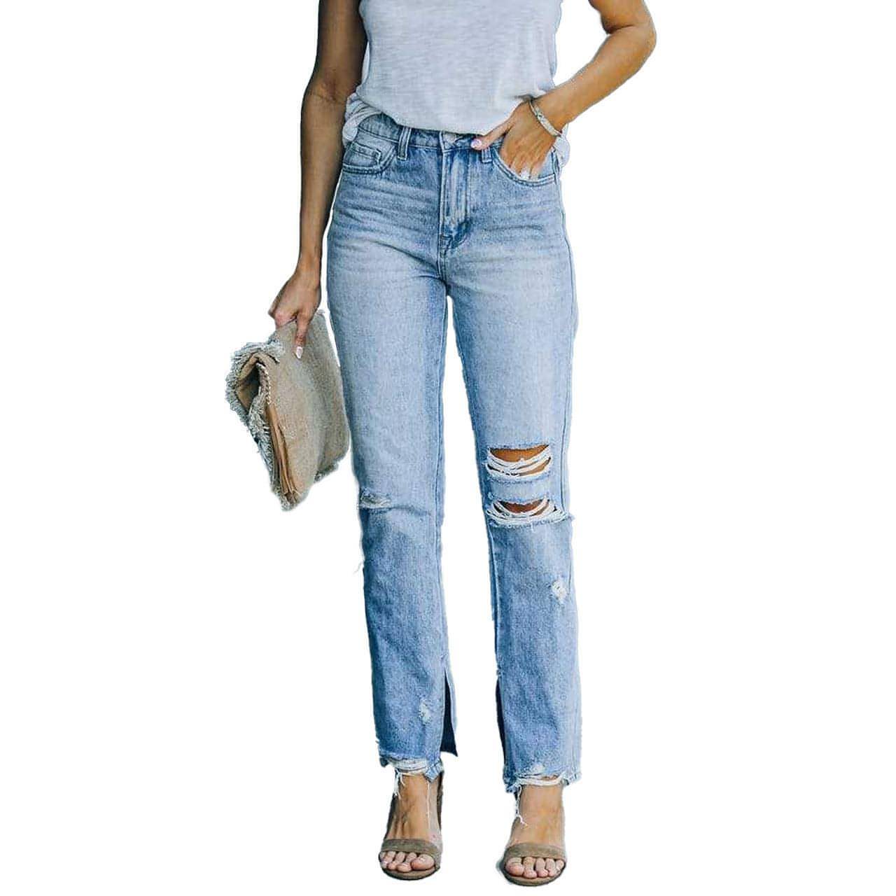 Women's Distressed Straight Leg Jeans