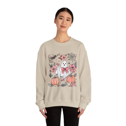 Halloween Ghost Sweatshirt - Cozy Unisex Crewneck with Pumpkins, Perfect for Fall, Ghost Lovers, Autumn Apparel, Spooky Season