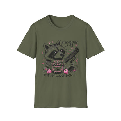 Funny Raccoon T-Shirt: 'Strawberry Jams' Graphic Tee, Humor Shirt, Unisex Casual Wear, Gift for Animal Lovers, Birthday Gift