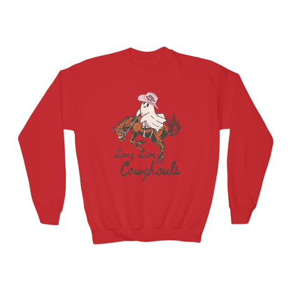Youth Crewneck Sweatshirt - Long Live Cowgirls, Perfect for Young Equestrians, Western Style, Fun Custom Apparel, Gift for Horse Lovers