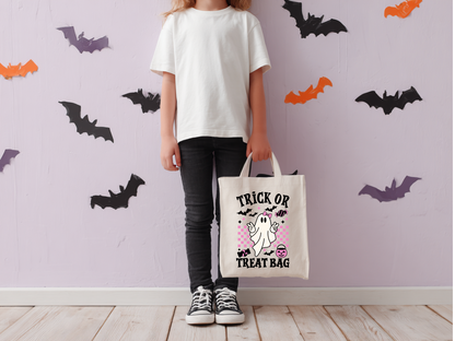 Kids Trick-or-Treat Tote Bag | Halloween Candy Bag | Cute Ghost Canvas Tote for Kids