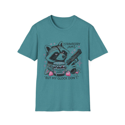 Funny Raccoon T-Shirt: 'Strawberry Jams' Graphic Tee, Humor Shirt, Unisex Casual Wear, Gift for Animal Lovers, Birthday Gift