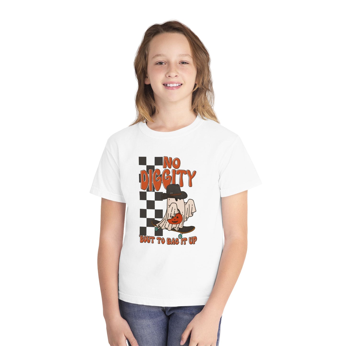 Kids No Diggity Halloween T-Shirt – Comfort Colors® Ghost Skateboard Graphic Tee