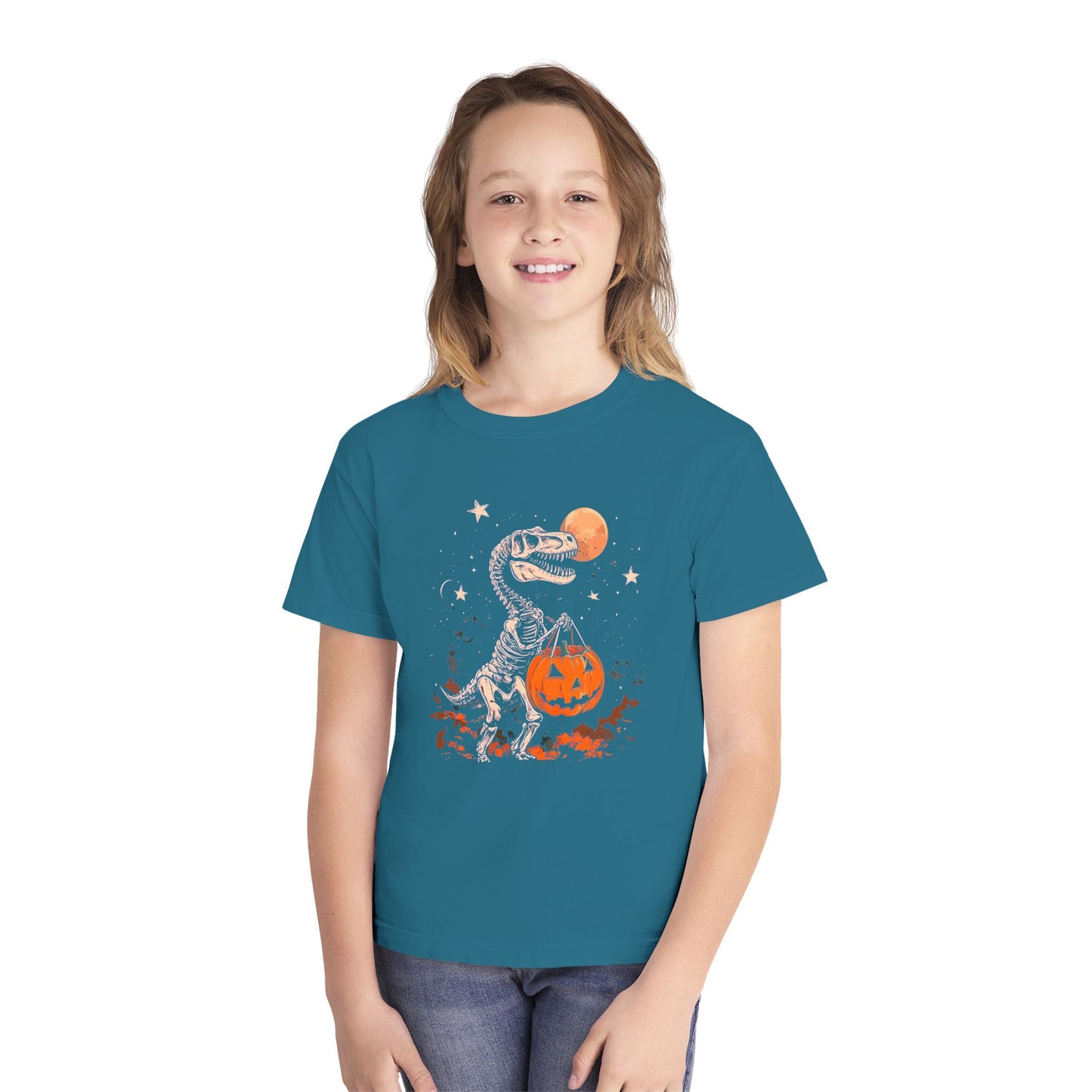 Dinosaur Halloween Youth Tee, Fun T-Shirt for Kids, Trick or Treat Kids Shirt, Spooky Kids Halloween Outfit, Dino Costume Tee