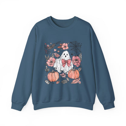 Halloween Ghost Sweatshirt - Cozy Unisex Crewneck with Pumpkins, Perfect for Fall, Ghost Lovers, Autumn Apparel, Spooky Season