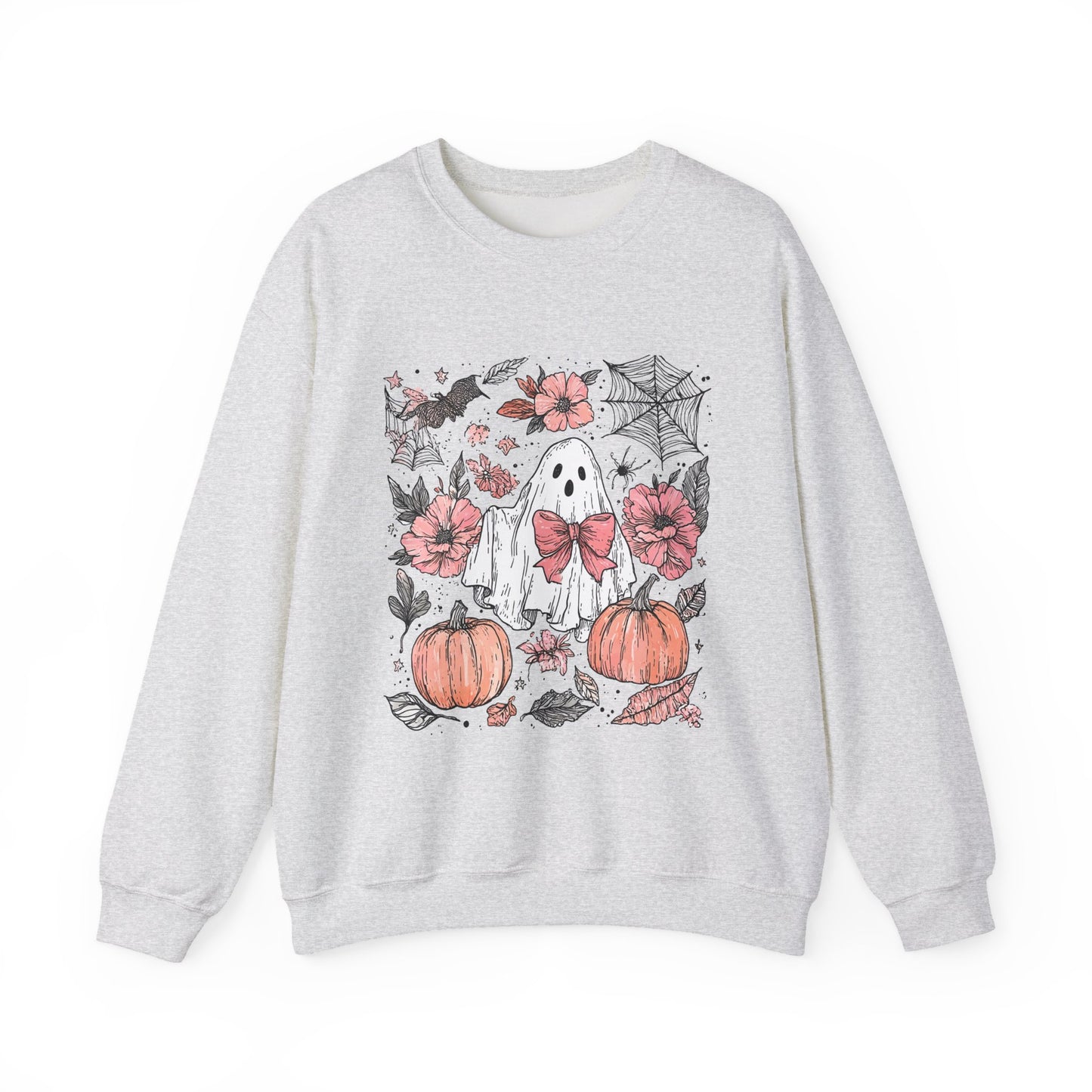 Halloween Ghost Sweatshirt - Cozy Unisex Crewneck with Pumpkins, Perfect for Fall, Ghost Lovers, Autumn Apparel, Spooky Season