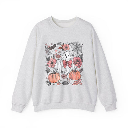 Halloween Ghost Sweatshirt - Cozy Unisex Crewneck with Pumpkins, Perfect for Fall, Ghost Lovers, Autumn Apparel, Spooky Season