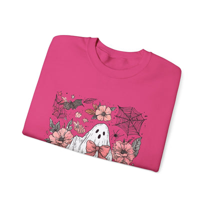Halloween Ghost Sweatshirt - Cozy Unisex Crewneck with Pumpkins, Perfect for Fall, Ghost Lovers, Autumn Apparel, Spooky Season