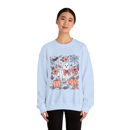 Halloween Ghost Sweatshirt - Cozy Unisex Crewneck with Pumpkins, Perfect for Fall, Ghost Lovers, Autumn Apparel, Spooky Season