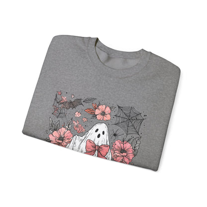Halloween Ghost Sweatshirt - Cozy Unisex Crewneck with Pumpkins, Perfect for Fall, Ghost Lovers, Autumn Apparel, Spooky Season