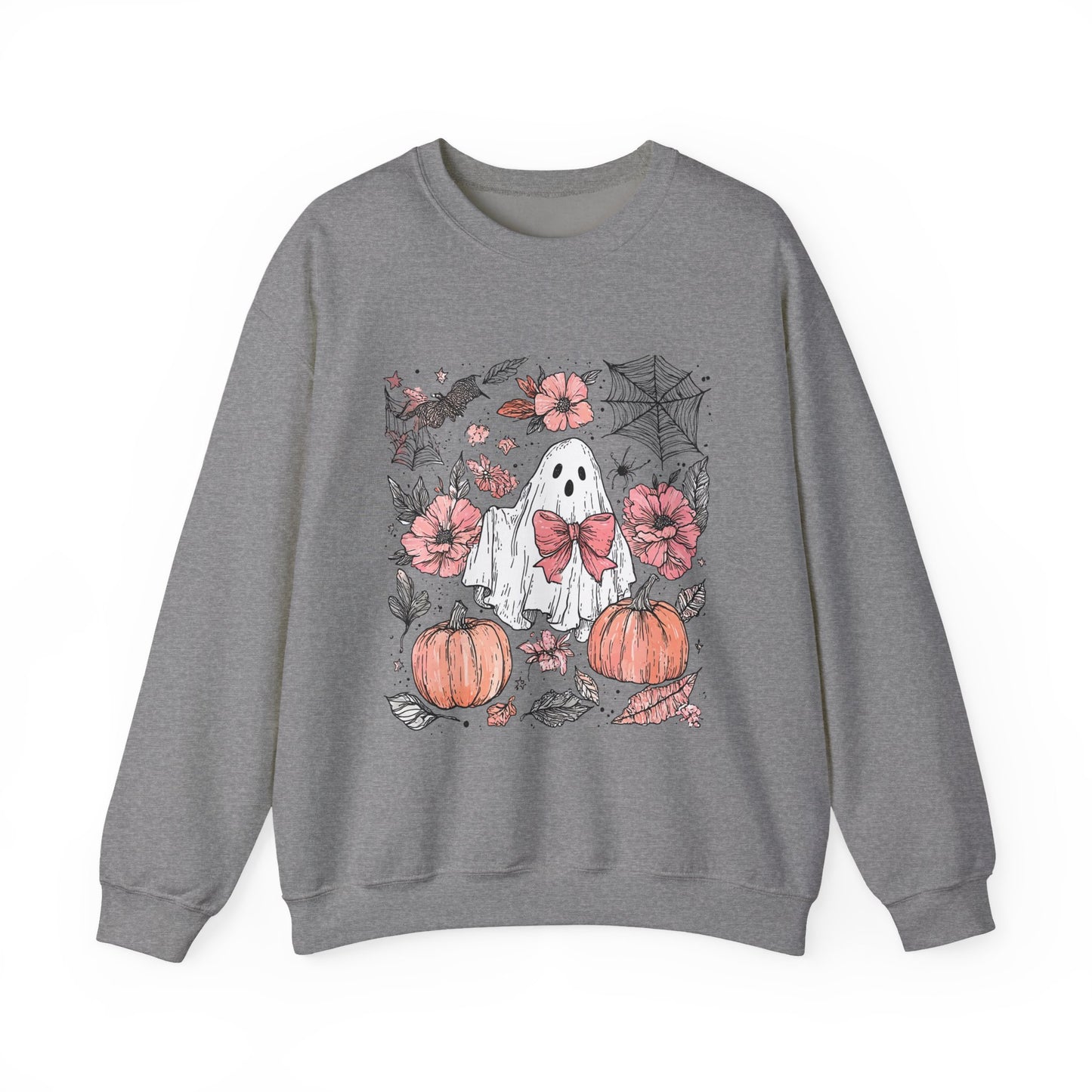 Halloween Ghost Sweatshirt - Cozy Unisex Crewneck with Pumpkins, Perfect for Fall, Ghost Lovers, Autumn Apparel, Spooky Season