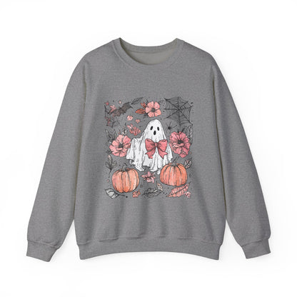 Halloween Ghost Sweatshirt - Cozy Unisex Crewneck with Pumpkins, Perfect for Fall, Ghost Lovers, Autumn Apparel, Spooky Season