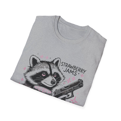 Funny Raccoon T-Shirt: 'Strawberry Jams' Graphic Tee, Humor Shirt, Unisex Casual Wear, Gift for Animal Lovers, Birthday Gift