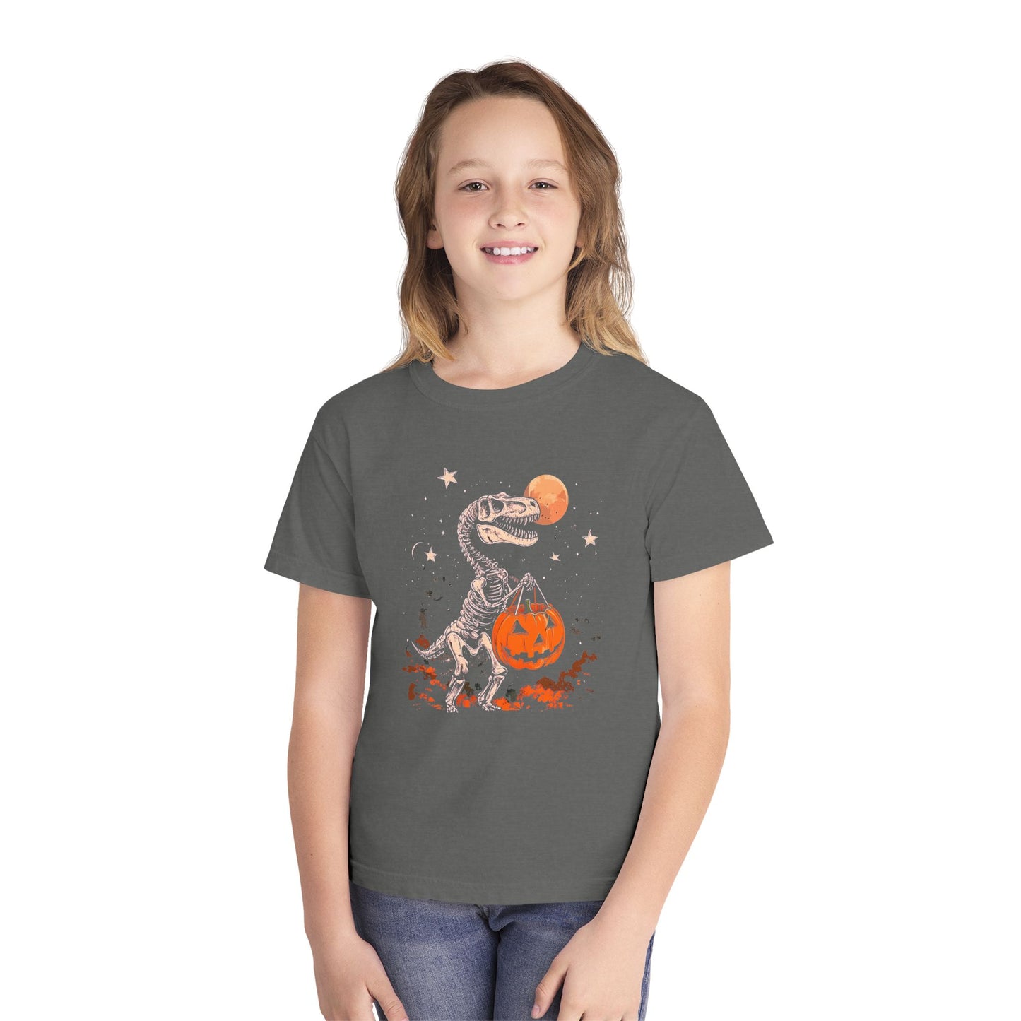 Dinosaur Halloween Youth Tee, Fun T-Shirt for Kids, Trick or Treat Kids Shirt, Spooky Kids Halloween Outfit, Dino Costume Tee