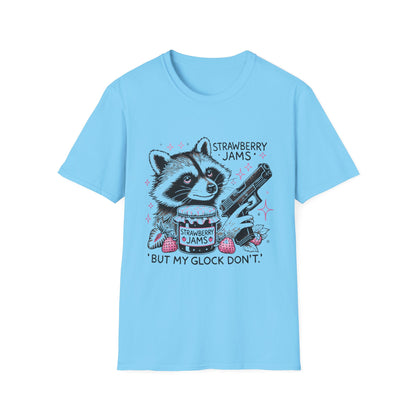 Funny Raccoon T-Shirt: 'Strawberry Jams' Graphic Tee, Humor Shirt, Unisex Casual Wear, Gift for Animal Lovers, Birthday Gift