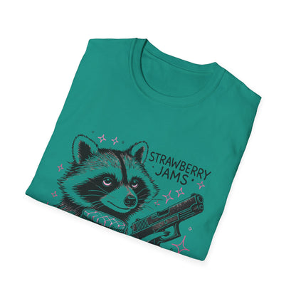 Funny Raccoon T-Shirt: 'Strawberry Jams' Graphic Tee, Humor Shirt, Unisex Casual Wear, Gift for Animal Lovers, Birthday Gift
