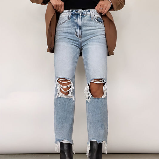 Water Washed High Waist Loose Straight Women Jeans