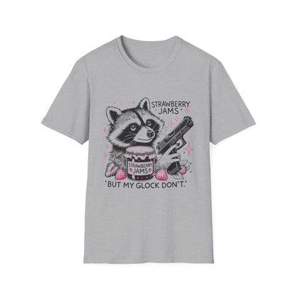 Funny Raccoon T-Shirt: 'Strawberry Jams' Graphic Tee, Humor Shirt, Unisex Casual Wear, Gift for Animal Lovers, Birthday Gift