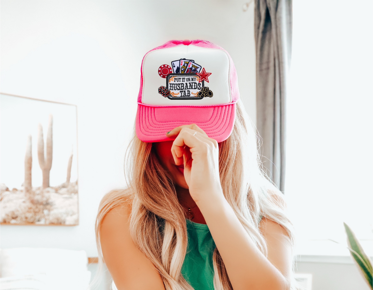 Put It On My Husbands Tab Trucker Hat